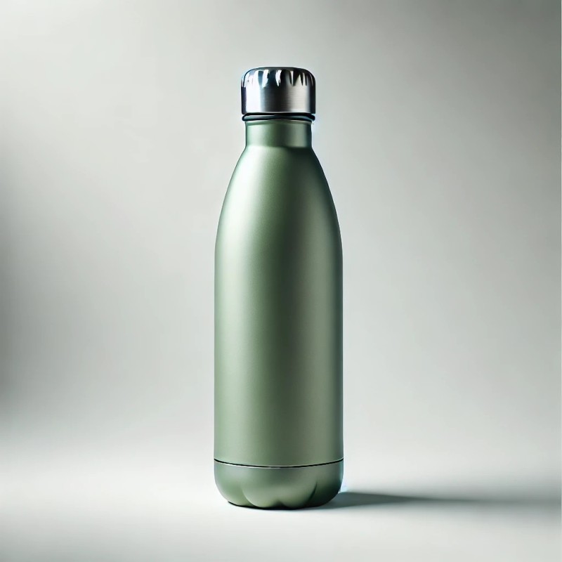 Stainless steel water bottle with a matte green finish