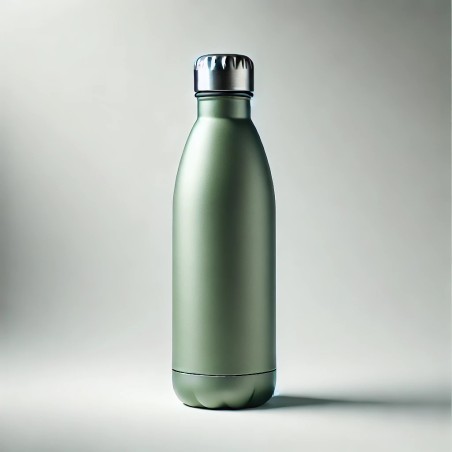 Stainless steel water bottle with a matte green finish
